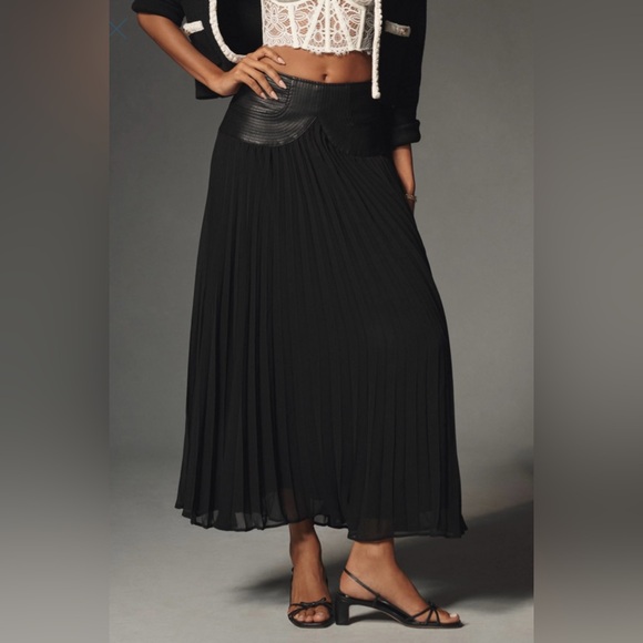 Anthropologie Faux Leather Pleated Midi Skirt - Picture 4 of 7